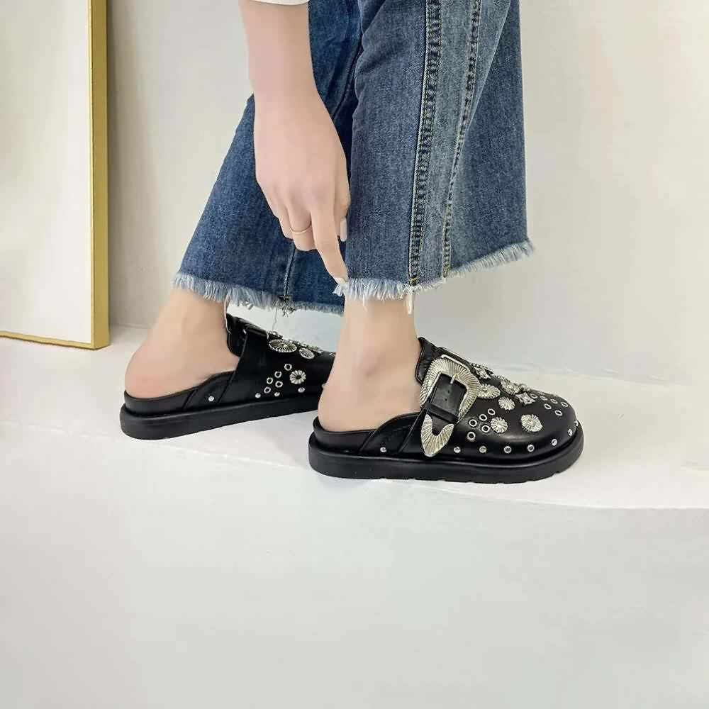 Y2K Grunge Black Gothic Punk Studded Clogs - Retro 90s Fashion, Y2K Summer & Party Outfits