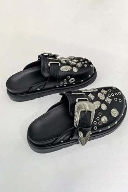 Y2K Grunge Black Gothic Punk Studded Clogs - Retro 90s Fashion, Y2K Summer & Party Outfits
