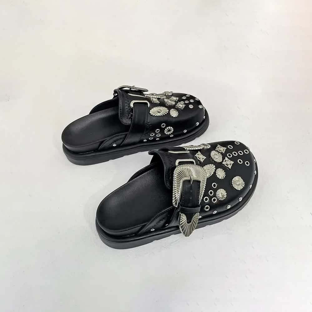 Y2K Grunge Black Gothic Punk Studded Clogs - Retro 90s Fashion, Y2K Summer & Party Outfits