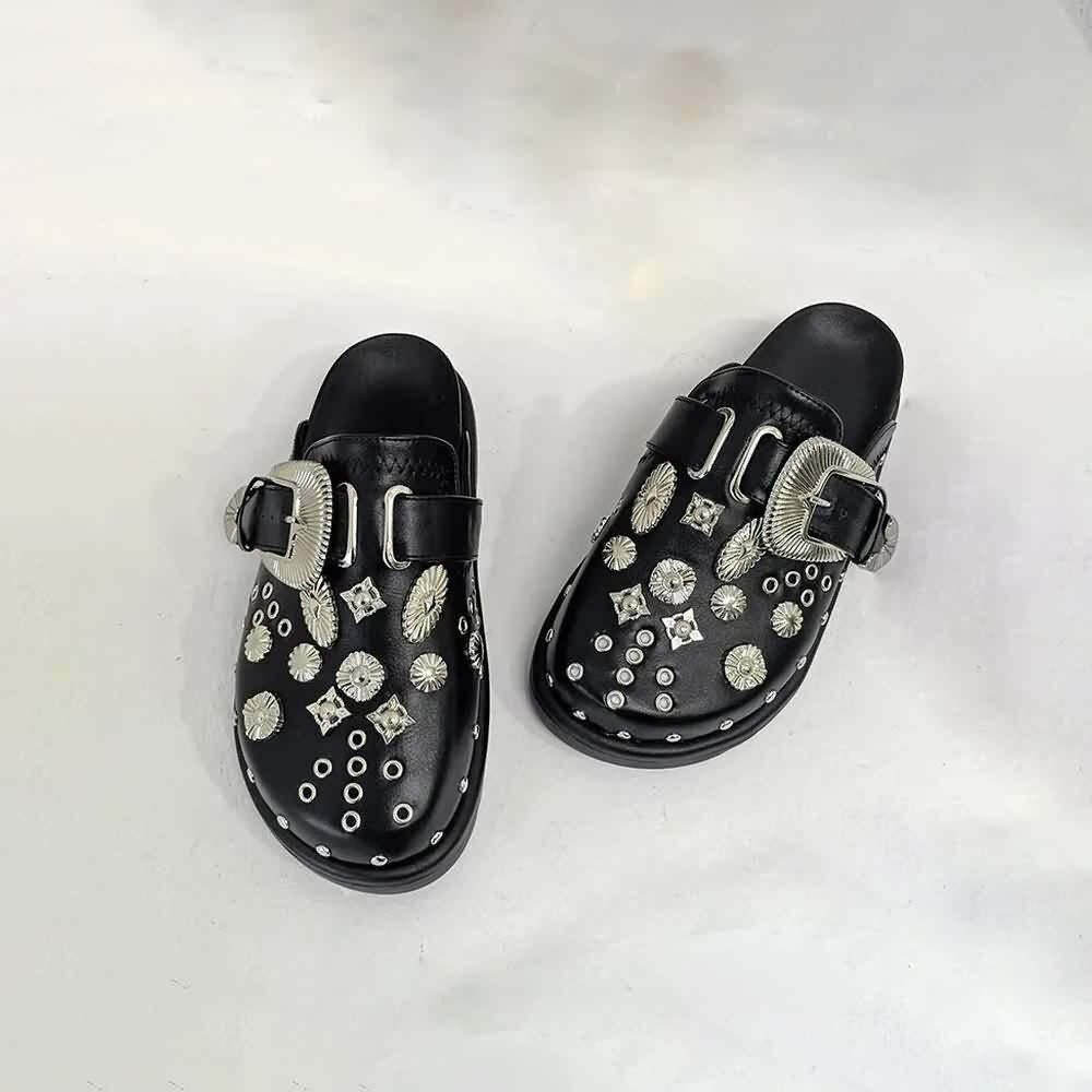 Y2K Grunge Black Gothic Punk Studded Clogs - Retro 90s Fashion, Y2K Summer & Party Outfits