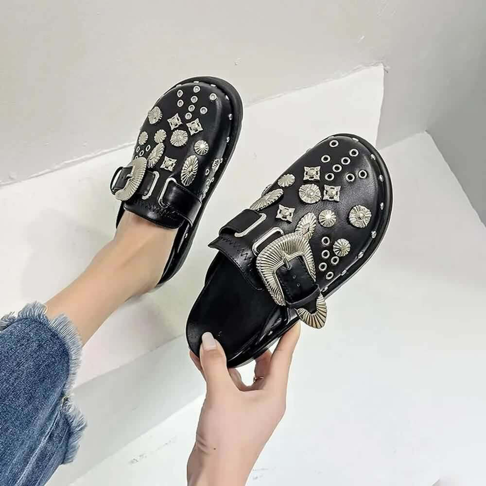 Y2K Grunge Black Gothic Punk Studded Clogs - Retro 90s Fashion, Y2K Summer & Party Outfits
