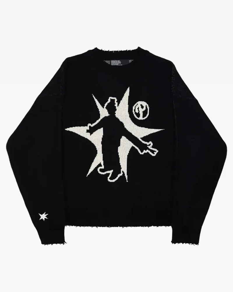 Y2K Grunge Black Graphic Sweater - Retro 90s Fashion, Y2K Club Outfits, Gothic Y2K Style