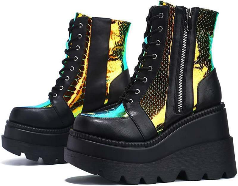 Y2K Grunge Black Holographic Platform Shoes - 90s Retro Summer Party Outfit Essentials