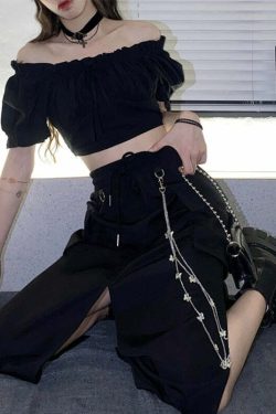 Y2K Grunge Black Midi Skirt - Retro 90s Fashion, Summer Y2K Outfits, Gothic Y2K Style