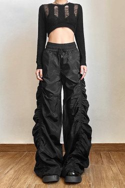 Y2K Grunge Black Parachute Pants - Retro 90s Fashion, Summer Y2K Outfits, Gothic Y2K Style