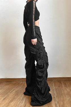 Y2K Grunge Black Parachute Pants - Retro 90s Fashion, Summer Y2K Outfits, Gothic Y2K Style