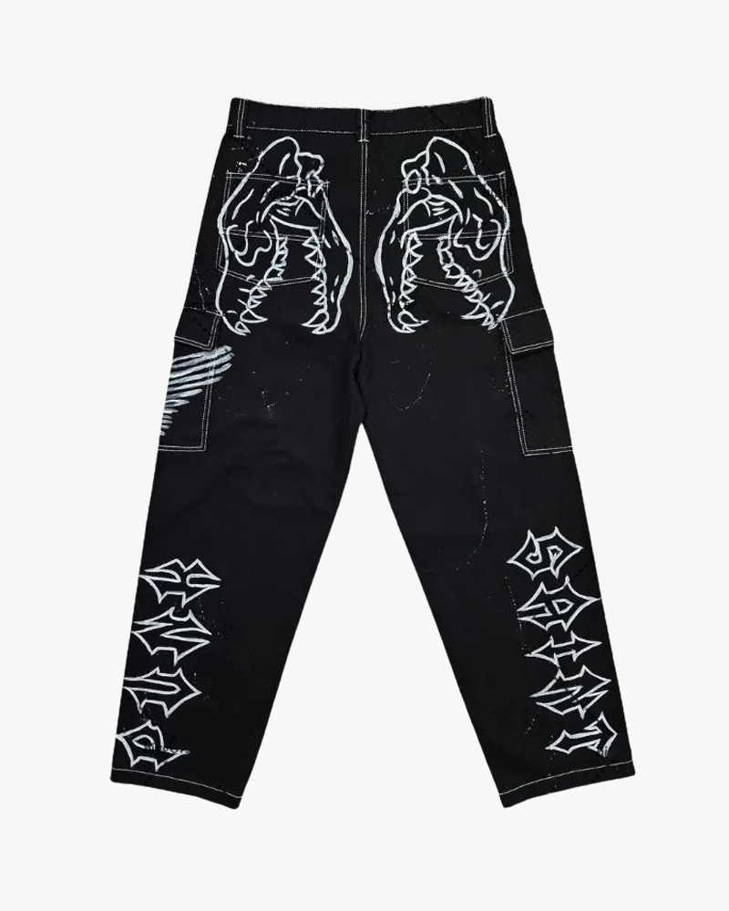 Y2K Grunge Black Print Jeans - Retro 90s Fashion, Summer Y2K Outfits, Gothic Y2K Style