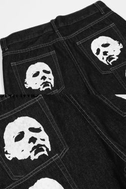Y2K Grunge Black Printed Jeans - Retro 90s Fashion, Summer Y2K Outfits, Gothic Y2K Style