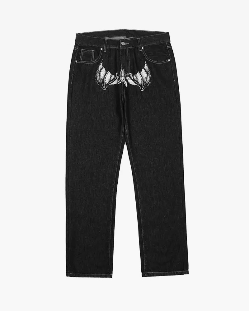 Y2K Grunge Black Printed Jeans - Retro 90s Fashion, Summer Y2K Outfits, Gothic Y2K Style