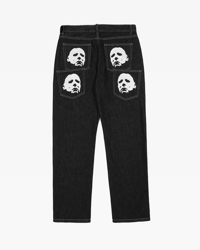 Y2K Grunge Black Printed Jeans - Retro 90s Fashion, Summer Y2K Outfits, Gothic Y2K Style