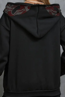 Y2K Grunge Black Rhinestone Hoodie - Retro 90s Fashion, Summer Y2K Outfits, Gothic Y2K Style