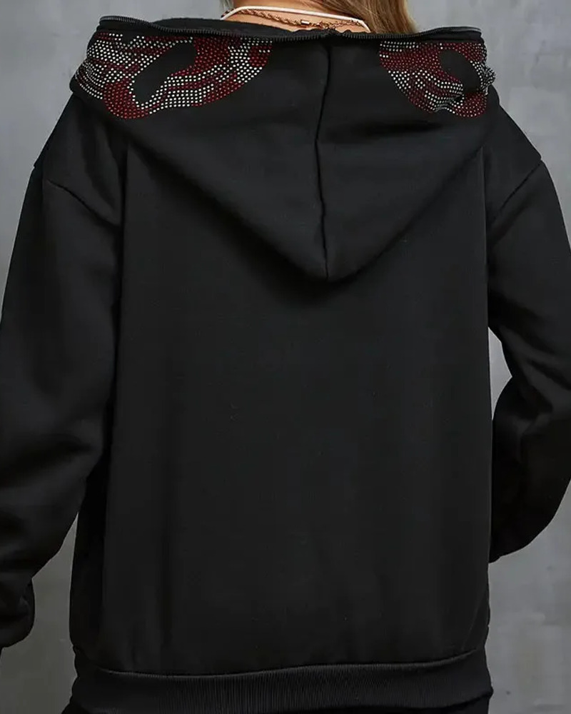 Y2K Grunge Black Rhinestone Hoodie - Retro 90s Fashion, Summer Y2K Outfits, Gothic Y2K Style