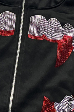 Y2K Grunge Black Rhinestone Hoodie - Retro 90s Fashion, Summer Y2K Outfits, Gothic Y2K Style