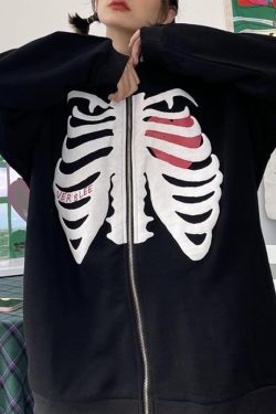 Y2K Grunge Black Skeleton Hoodie - Retro 90s Fashion, Gothic Y2K, Summer Y2K Outfits