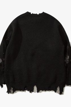 Y2K Grunge Black Skull Sweater - Retro 90s Fashion, Gothic Y2K, Summer Y2K Outfits