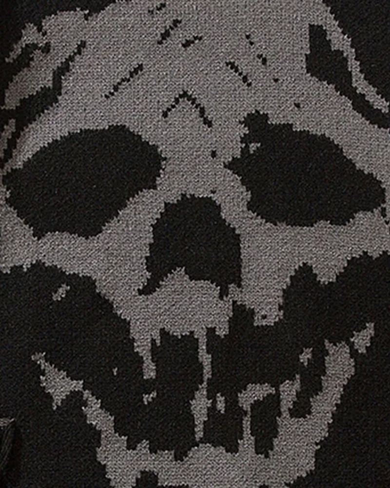 Y2K Grunge Black Skull Sweater - Retro 90s Fashion, Gothic Y2K, Summer Y2K Outfits