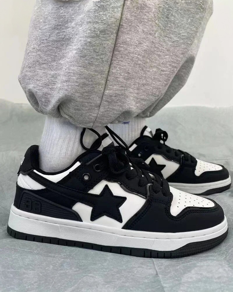 Y2K Grunge Black Star Sneakers - Retro 90s Hip Hop Fashion, Perfect for Y2K Summer Outfits