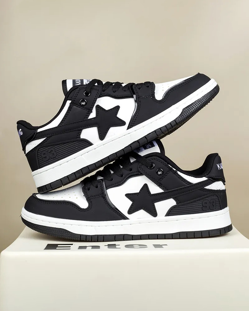 Y2K Grunge Black Star Sneakers - Retro 90s Hip Hop Fashion, Perfect for Y2K Summer Outfits