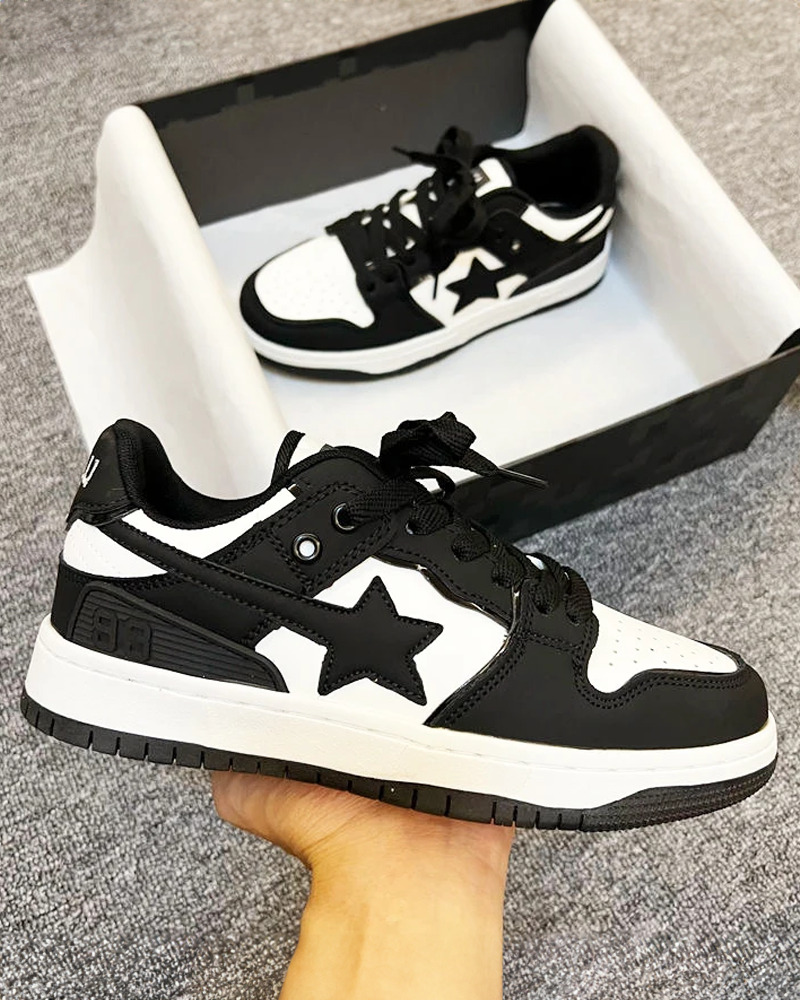 Y2K Grunge Black Star Sneakers - Retro 90s Hip Hop Fashion, Perfect for Y2K Summer Outfits