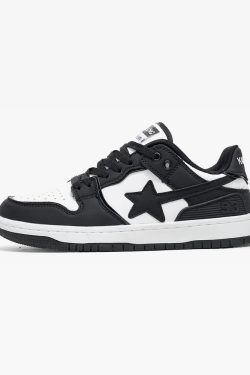 Y2K Grunge Black Star Sneakers - Retro 90s Hip Hop Fashion, Perfect for Y2K Summer Outfits