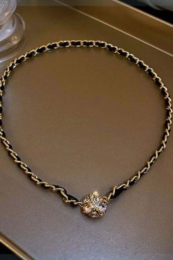 Y2K Grunge Black Sterling Silver Zircon Chain Necklace - Retro 90s Fashion & Gothic Style