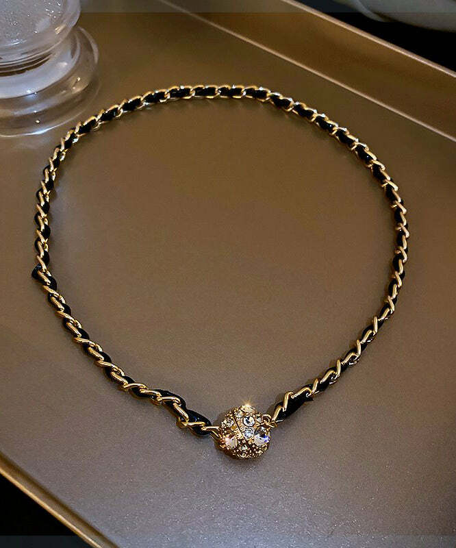 Y2K Grunge Black Sterling Silver Zircon Chain Necklace - Retro 90s Fashion & Gothic Style