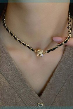 Y2K Grunge Black Sterling Silver Zircon Chain Necklace - Retro 90s Fashion & Gothic Style