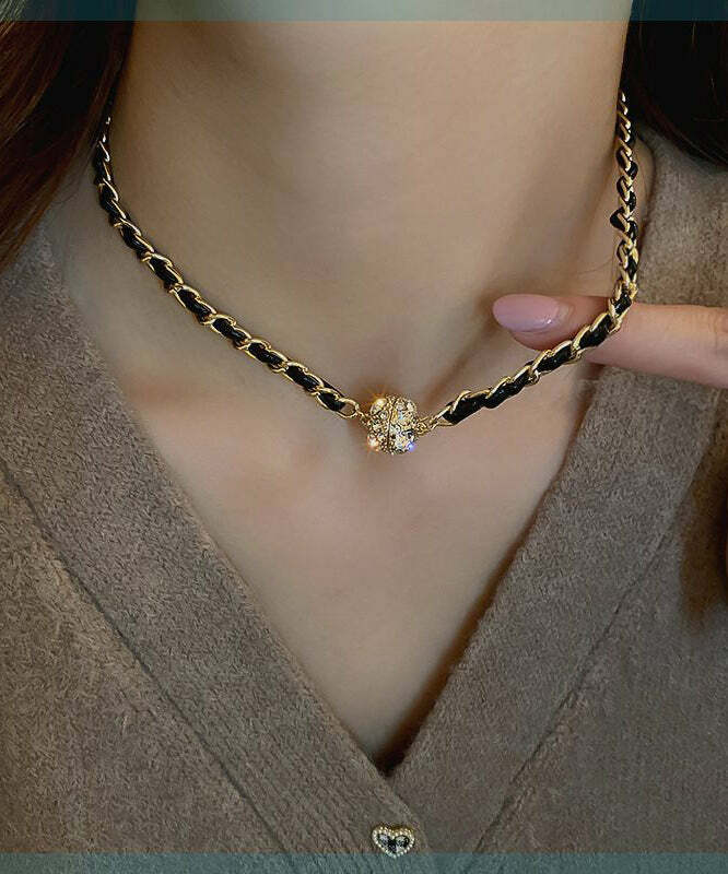 Y2K Grunge Black Sterling Silver Zircon Chain Necklace - Retro 90s Fashion & Gothic Style