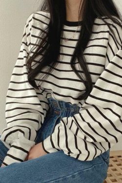Y2K Grunge Black Striped Long-Sleeved Shirt - Retro 90s Fashion, Summer Y2K Outfits