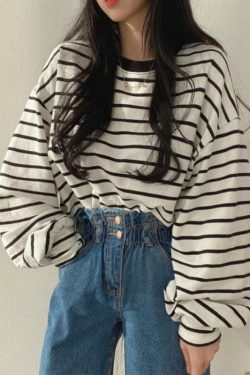 Y2K Grunge Black Striped Long-Sleeved Shirt - Retro 90s Fashion, Summer Y2K Outfits