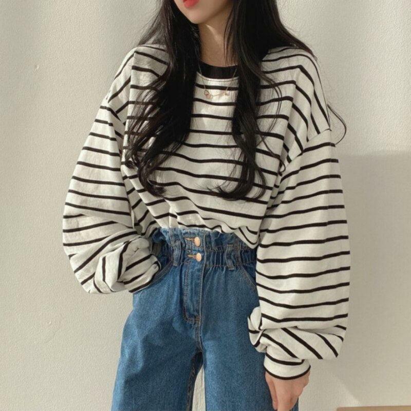 Y2K Grunge Black Striped Long-Sleeved Shirt - Retro 90s Fashion, Summer Y2K Outfits