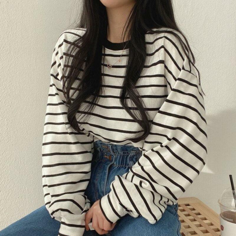 Y2K Grunge Black Striped Long-Sleeved Shirt - Retro 90s Fashion, Summer Y2K Outfits