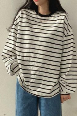 Y2K Grunge Black Striped Long-Sleeved Shirt - Retro 90s Fashion, Summer Y2K Outfits