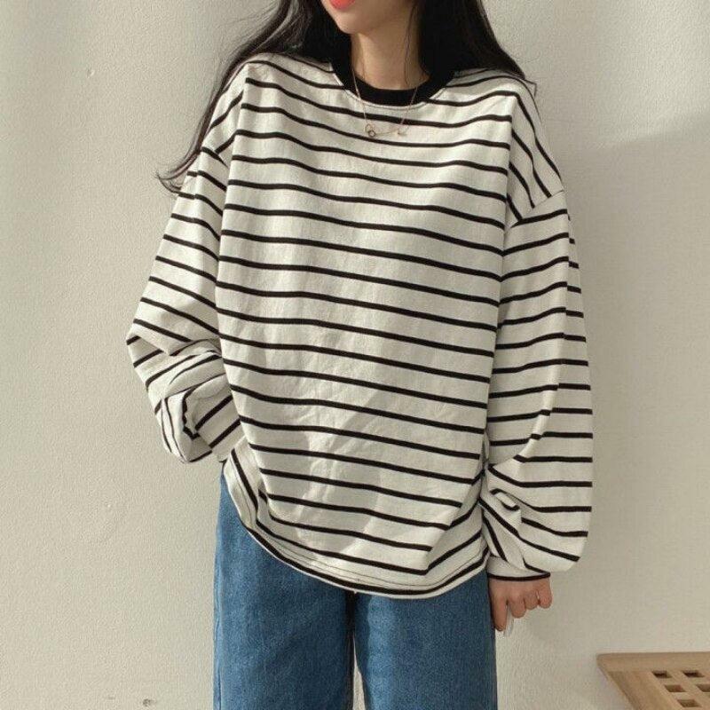 Y2K Grunge Black Striped Long-Sleeved Shirt - Retro 90s Fashion, Summer Y2K Outfits