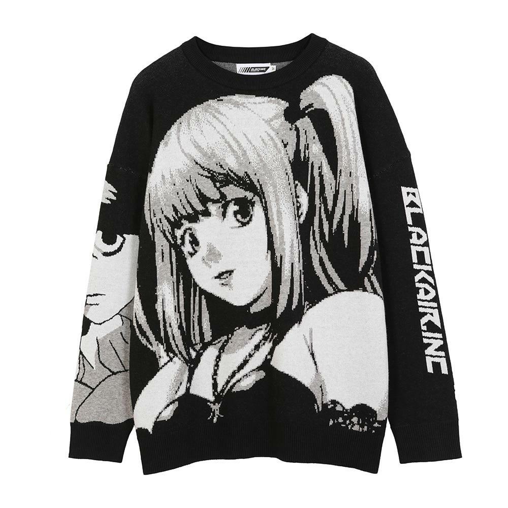 Y2K Grunge Black Sweater - Retro 90s Anime Girl Outfit, Perfect for Summer and Party Looks