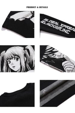 Y2K Grunge Black Sweater - Retro 90s Anime Girl Outfit, Perfect for Summer and Party Looks