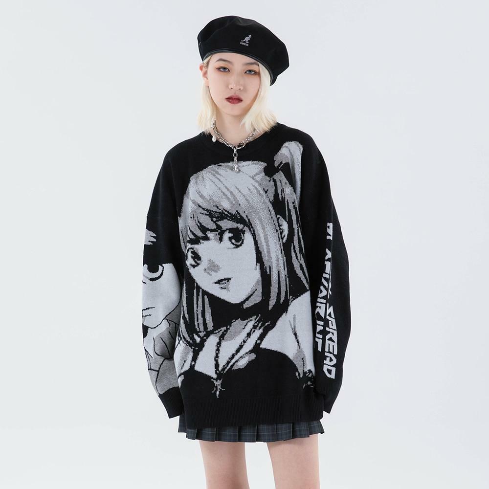 Y2K Grunge Black Sweater - Retro 90s Anime Girl Outfit, Perfect for Summer and Party Looks