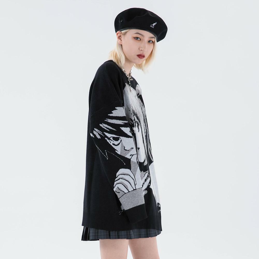 Y2K Grunge Black Sweater - Retro 90s Anime Girl Outfit, Perfect for Summer and Party Looks
