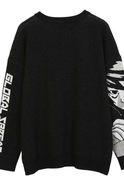 Y2K Grunge Black Sweater - Retro 90s Anime Girl Outfit, Perfect for Summer and Party Looks