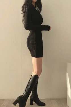 Y2K Grunge Black Sweater Dress - Retro 90s Fashion, Summer Y2K Outfit, Gothic Y2K Style