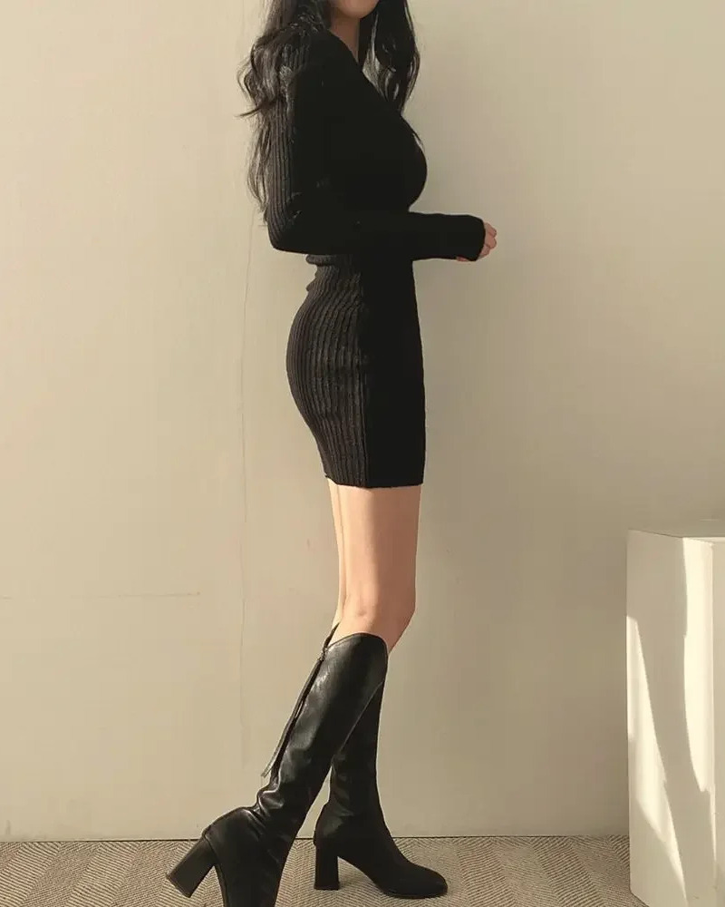 Y2K Grunge Black Sweater Dress - Retro 90s Fashion, Summer Y2K Outfit, Gothic Y2K Style