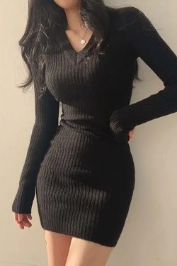 Y2K Grunge Black Sweater Dress - Retro 90s Fashion, Summer Y2K Outfit, Gothic Y2K Style