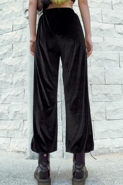 Y2K Grunge Black Velvet Pants - Retro 90s Fashion, Summer Outfits, and Party Looks