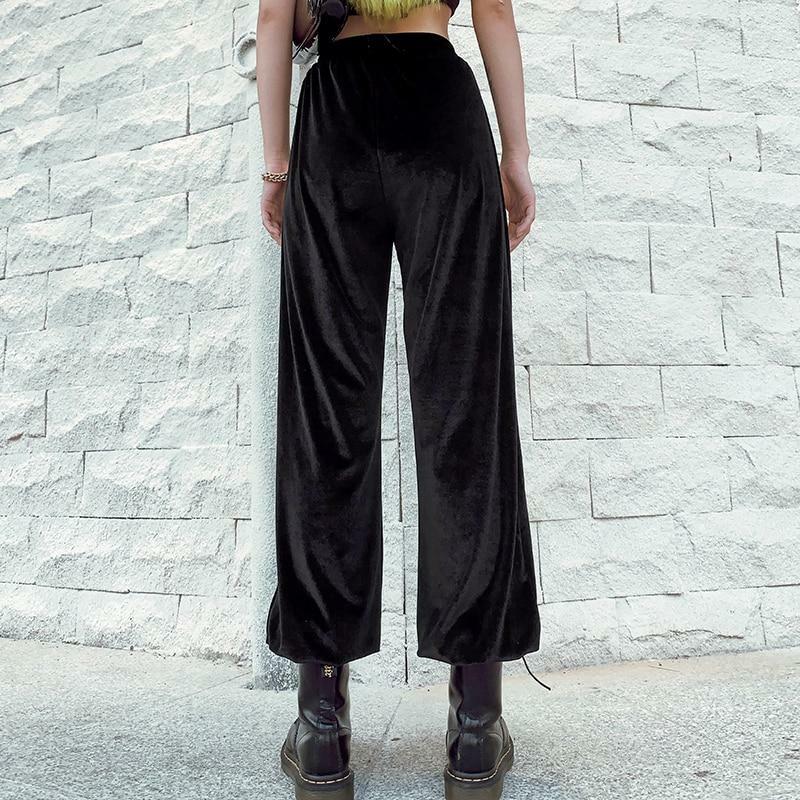 Y2K Grunge Black Velvet Pants - Retro 90s Fashion, Summer Outfits, and Party Looks