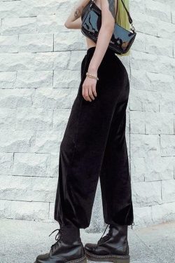 Y2K Grunge Black Velvet Pants - Retro 90s Fashion, Summer Outfits, and Party Looks