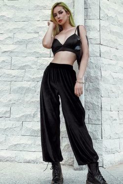 Y2K Grunge Black Velvet Pants - Retro 90s Fashion, Summer Outfits, and Party Looks