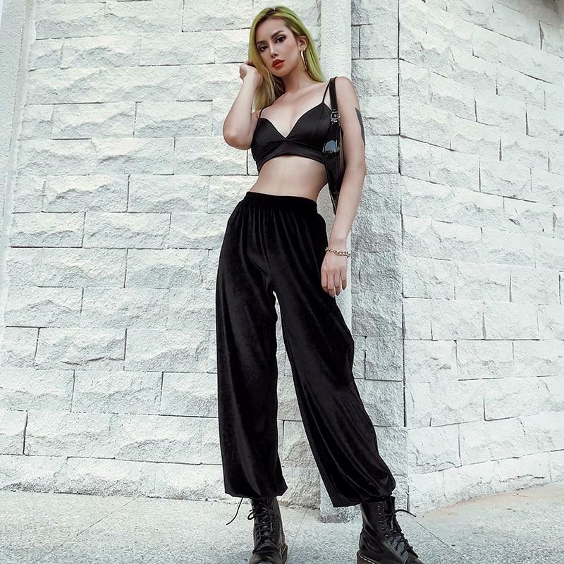Y2K Grunge Black Velvet Pants - Retro 90s Fashion, Summer Outfits, and Party Looks
