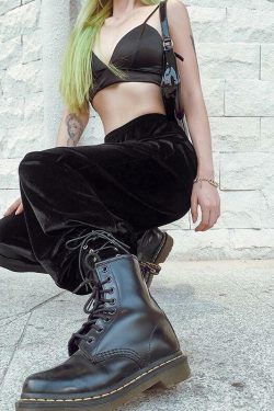 Y2K Grunge Black Velvet Pants - Retro 90s Fashion, Summer Outfits, and Party Looks