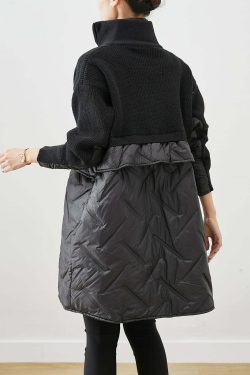 Y2K Grunge Black Zip Up Patchwork Knit Coat - Retro 90s Fashion, Summer & Party Outfits