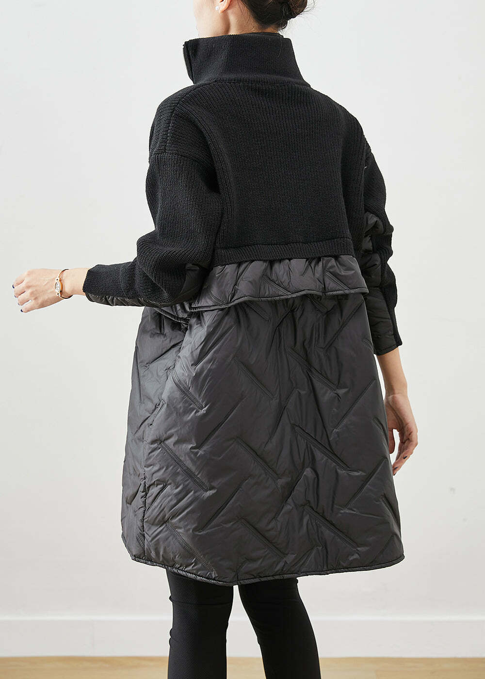 Y2K Grunge Black Zip Up Patchwork Knit Coat - Retro 90s Fashion, Summer & Party Outfits
